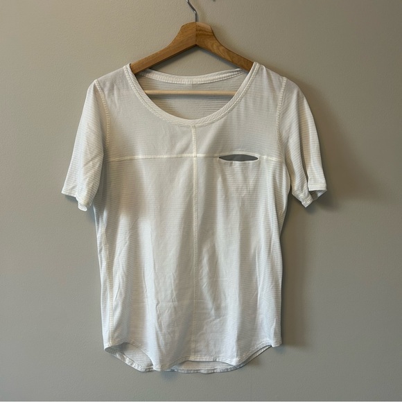 Lululemon Athletica White Stripped Tee Shirt with Reflectors - Picture 1 of 9
